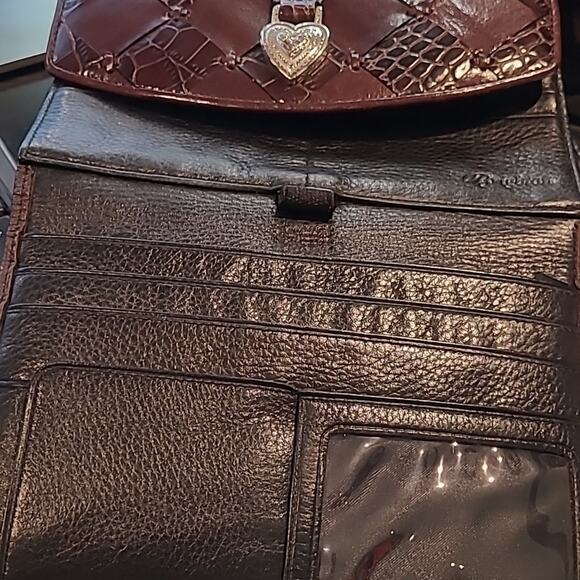 BRIGHTON Black & Brown Embossed Patchwork Leather Organizer Purse Foldout Wallet - Picture 9 of 13